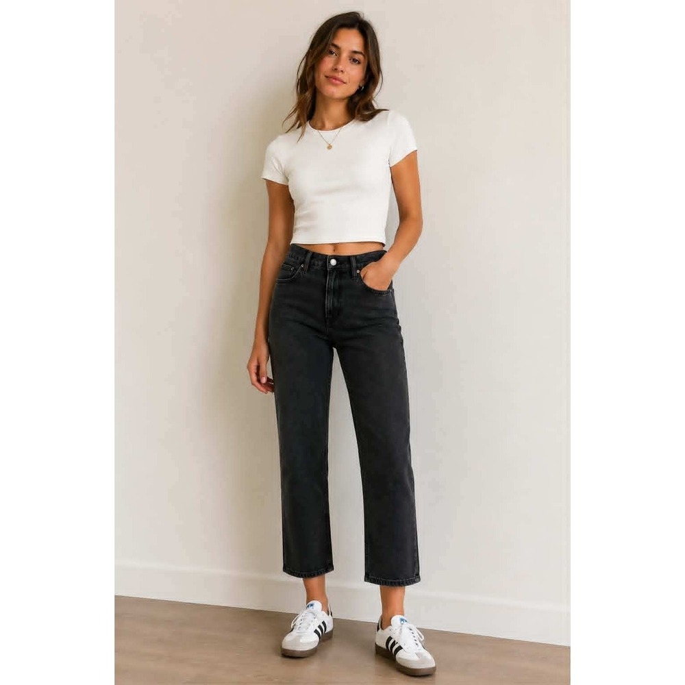 Hudson Los Angeles Womens High Rise Straight Leg Jeans Washed Black Size 4